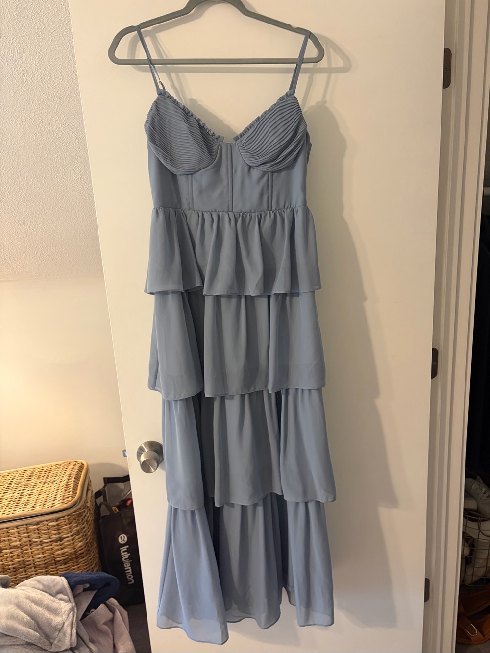 Birdy Grey Light Blue Tiered Maxi Dress with Spaghetti Straps